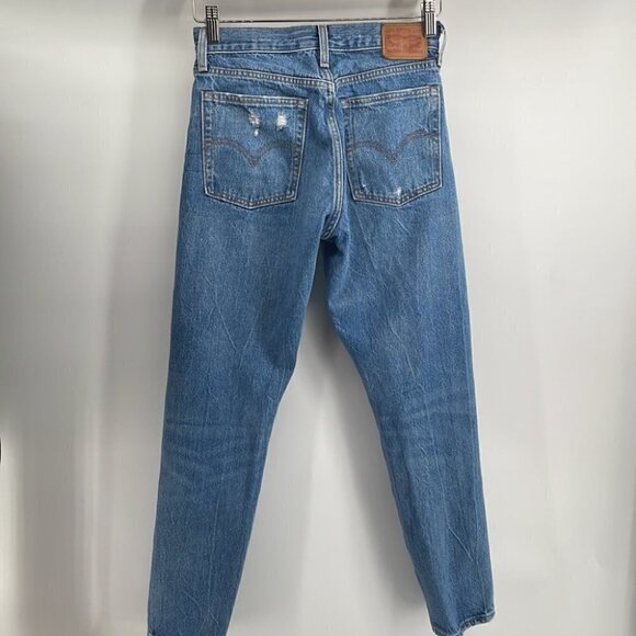 levi’s 100% cotton jeans button fly distressed medium wash sz 26 - Picture 9 of 9